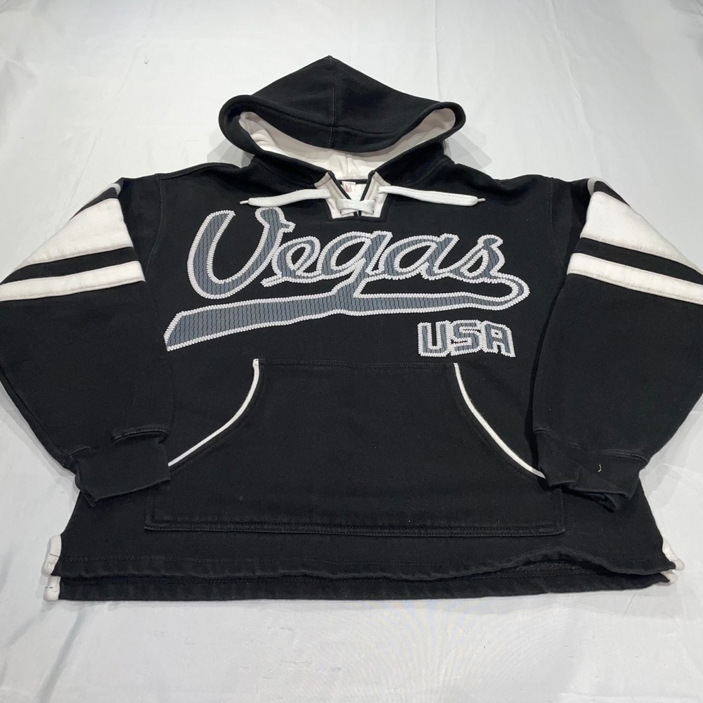 Cotton Heritage Vegas USA Lace Up Hoodie‎ Black White Mens Large Sweatshirt
